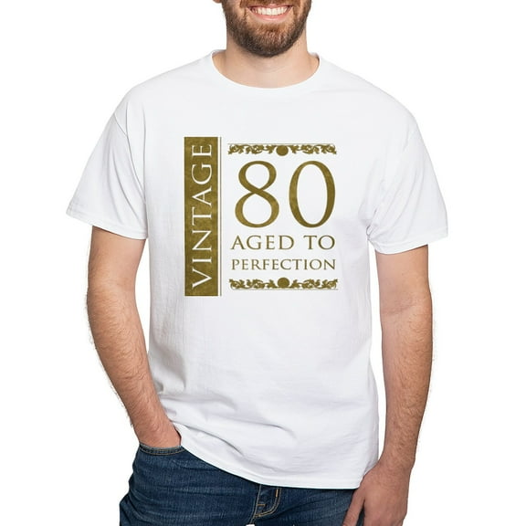 CafePress - Fancy Vintage 80Th Birthday White T Shirt - Men's White Classic Cotton T-Shirts