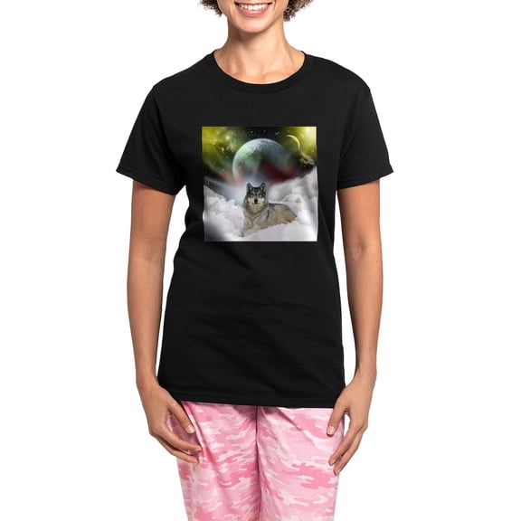 CafePress - Fantasy Wolf Women's Dark Pajamas - Women's Short Sleeve Print T-Shirt and Pants Dark Cotton Pajama Set
