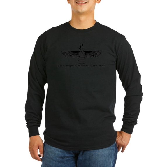 CafePress - Farvahar Design II - Good Thoughts, Words, Deeds L - Long Sleeve Dark T-Shirt
