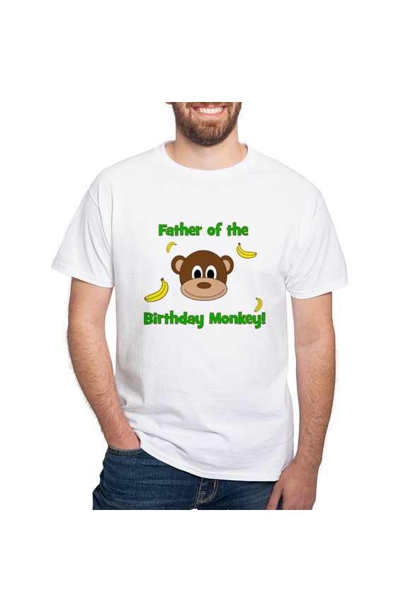 - Father Of The Birthday Monkey! T Shirt - Men's White Classic Cotton T-Shirts