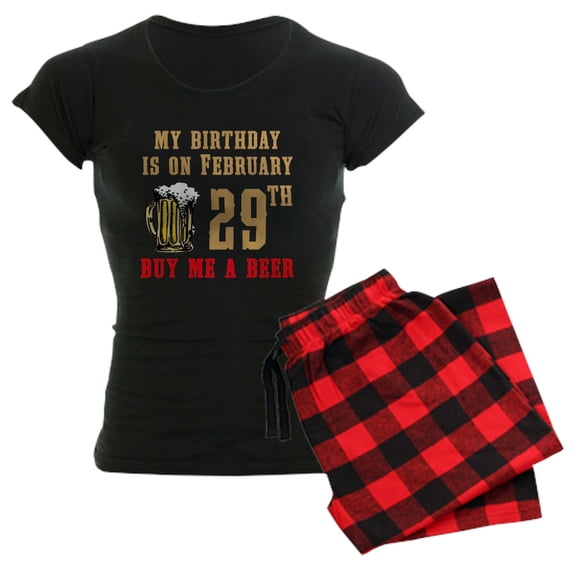 CafePress - Feb 29 Birthday Pajamas - Women's Short Sleeve Print T-Shirt and Pants Dark Cotton Pajama Set