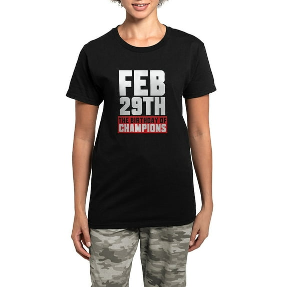 CafePress - Feb 29Th The Birthday Of Champions Pajamas - Women's Short Sleeve Print T-Shirt and Pants Dark Cotton Pajama Set