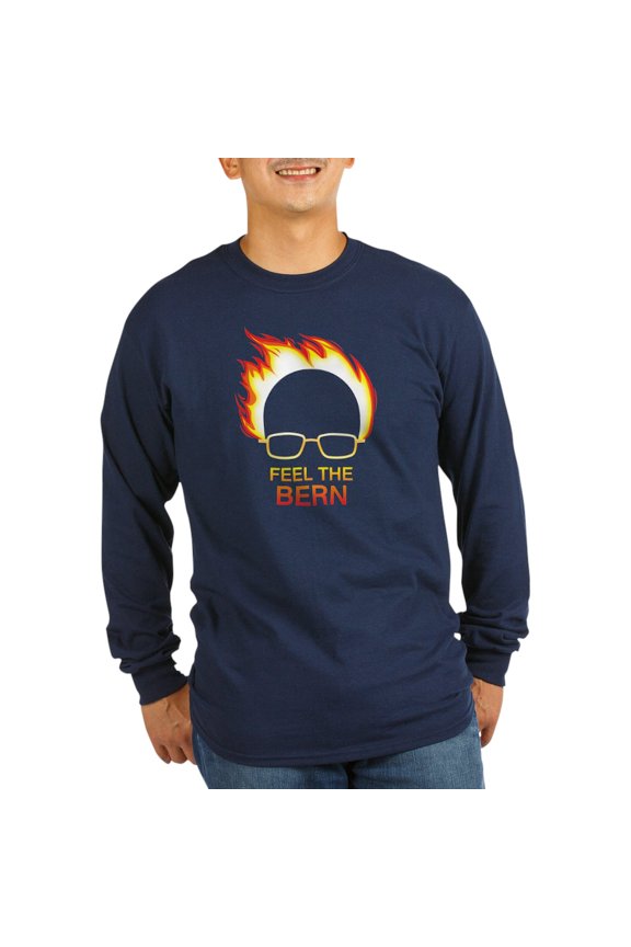- Feel The Bern Flame Long Sleeve T Shirt - Long Sleeve Dark T-Shirt