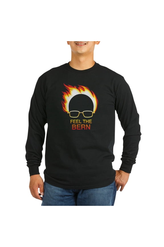 - Feel The Bern Flame Long Sleeve T Shirt - Long Sleeve Dark T-Shirt