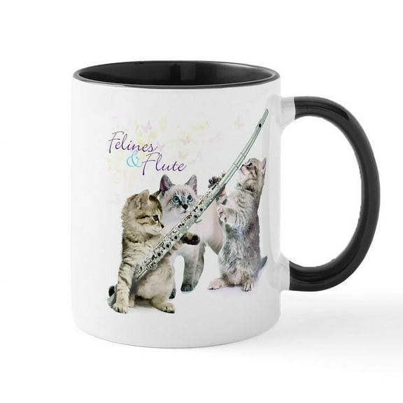 CafePress - Felines & Flute Mug - 11 oz Ceramic Mug - Novelty Coffee Tea Cup