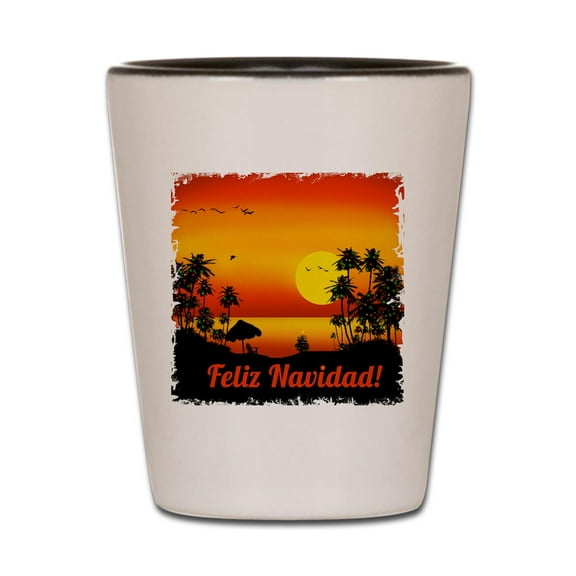 CafePress - Feliz Navidad - White/Black Shot Glass, Unique and Funny Shot Glass