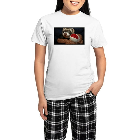 CafePress - Ferret Love Pajamas - Women's Short Sleeve Print T-Shirt and Pants Light Cotton Pajama Set