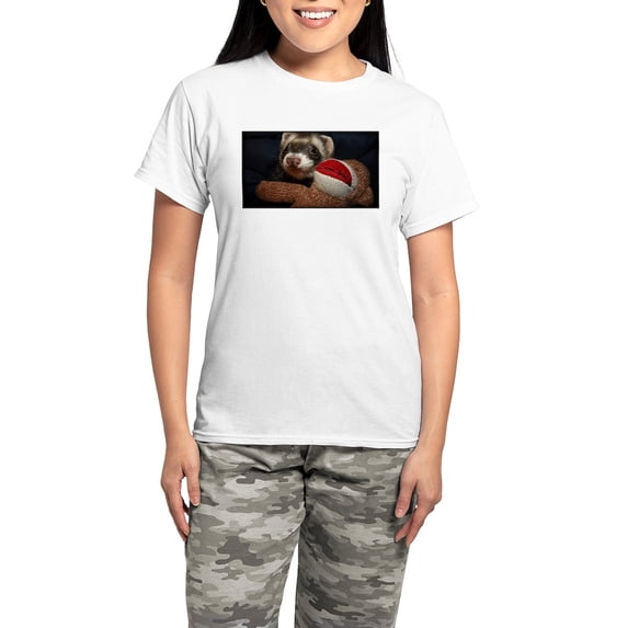 CafePress - Ferret Love Pajamas - Women's Short Sleeve Print T-Shirt and Pants Light Cotton Pajama Set