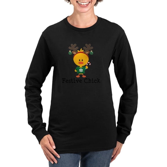 CafePress - Festive Chick Women's Long Sleeve Dark T Shirt - Women's Long Sleeve Graphic Tee Casual Fit
