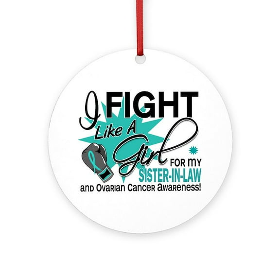 CafePress - Fight Like A Girl For My Ovarian Cancer Ornament ( - Round Wood Ornament 4"