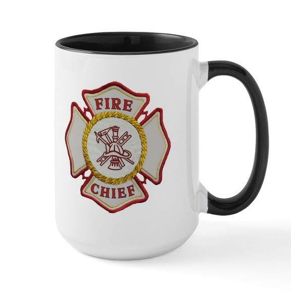 CafePress - Fire Chief Maltese Large Mug - 15 oz Ceramic Large White Novelty Mug