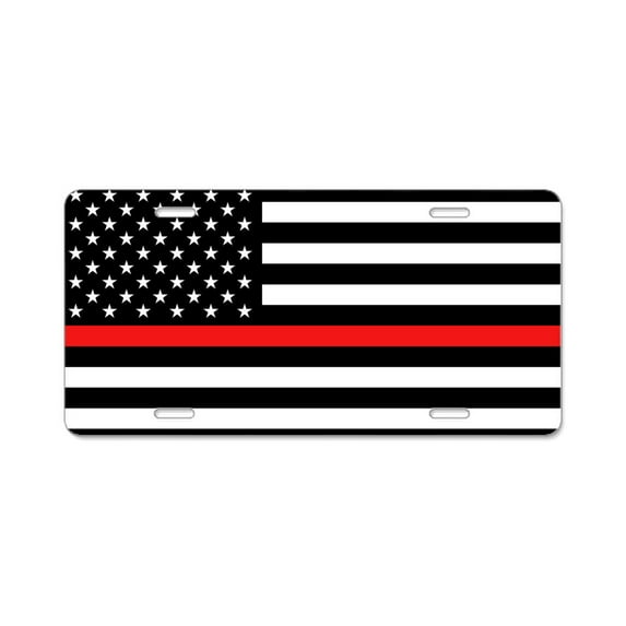 CafePress - Firefighter: Black Flag & R - Aluminum License Plate, Front License Plate, Vanity Tag
