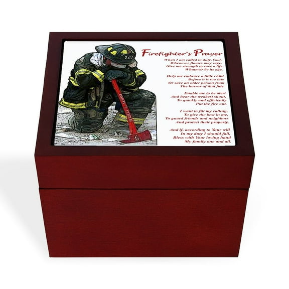 CafePress - Firefighter Prayer - Keepsake Box, Finished Hardwood Jewelry Box, Velvet Lined Memento Box