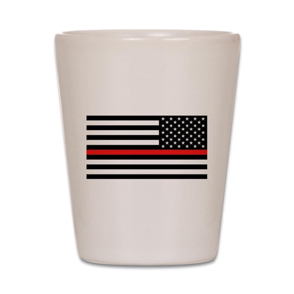 CafePress - Firefighter: Reverse Black Flag & Red L - White Shot Glass, Unique and Funny Shot Glass