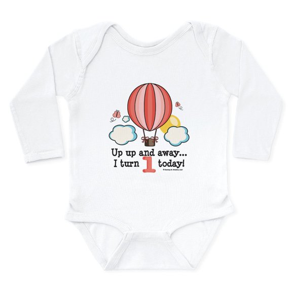 CafePress - First 1St Birthday Hot Air Balloon Body Suit - Long Sleeve Cotton Baby Bodysuit