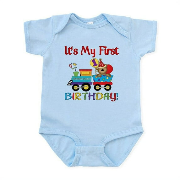 CafePress - First Birthday Bear Train Infant Bodysuit - Baby Light Bodysuit, Size Newborn - 24 Months