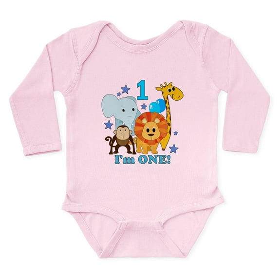 CafePress - First Birthday Jungle Long Sleeve Infant Bodysuit - Long Sleeve Cotton Baby Bodysuit