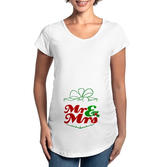 CafePress - First Christmas As Mr. &Amp; Mrs Maternity T Shirt - Cotton Maternity T-shirt, Cute & Funny Pregnancy Tee