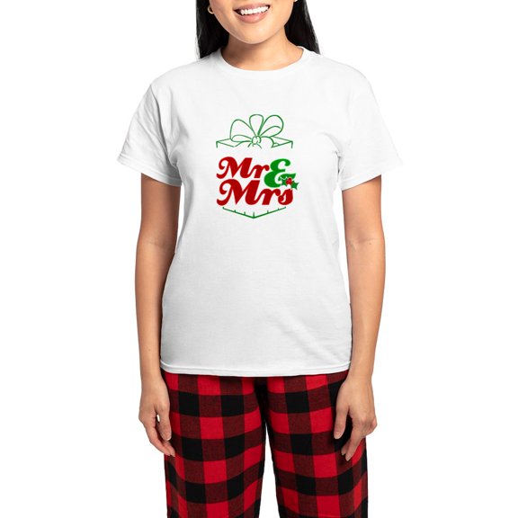 CafePress - First Christmas As Mr. &Amp; Mrs. Newlywed Pajamas - Women's Short Sleeve Print T-Shirt and Pants Light Cotton Pajama Set
