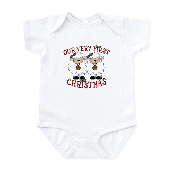 CafePress - First Christmas Twin Lambs Infant Bodysuit - Baby Light Bodysuit, Size Newborn - 24 Months