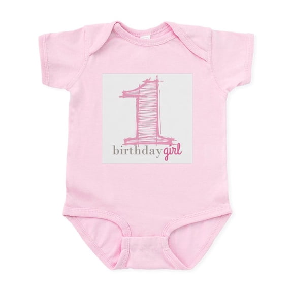 CafePress - First Modern Birthday PINK Body Suit - Baby Light Bodysuit, Size Newborn - 24 Months