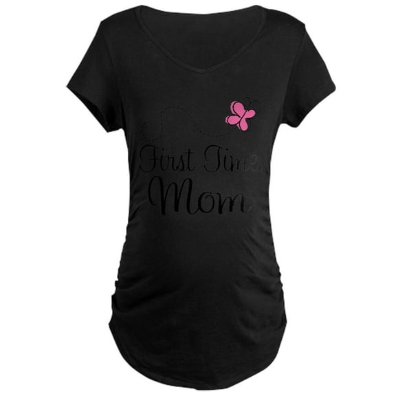 CafePress - First Time Mom Pink Butterfly - Maternity Dark T-Shirt