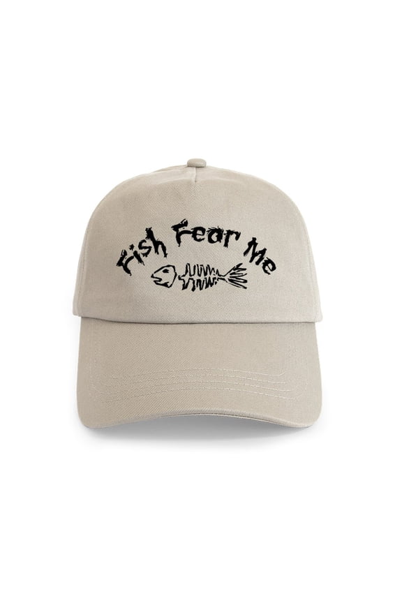 - Fish Fear Me Cap - Adjustable 100% Brushed Unisex Casual Cotton Baseball Cap, Beige, 1
