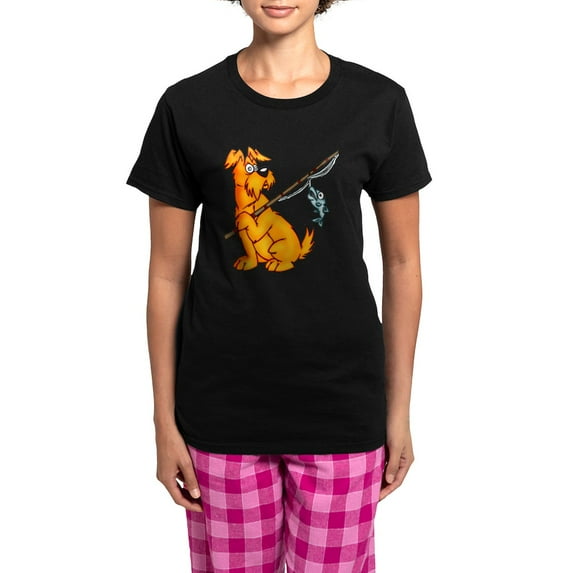 CafePress - Fishing Cartoon Dog Women's Dark Pajamas - Women's Short Sleeve Print T-Shirt and Pants Dark Cotton Pajama Set