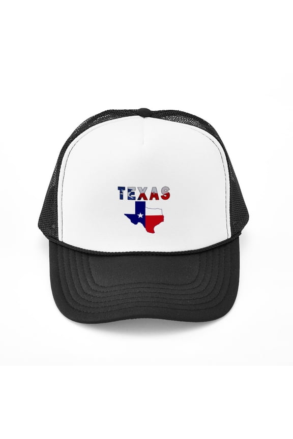 - Flag Map With Texas - Adjustable Unisex Printed Trucker Hat with Mesh Back