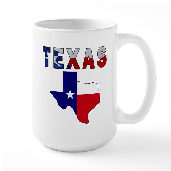 CafePress - Flag Map With Texas Large Mug - 15 oz Ceramic Large White Novelty Mug
