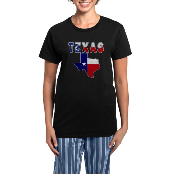 CafePress - Flag Map With Texas Women's Dark Pajamas - Women's Short Sleeve Print T-Shirt and Pants Dark Cotton Pajama Set