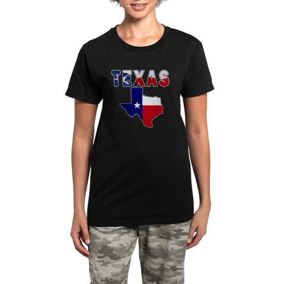 CafePress - Flag Map With Texas Women's Dark Pajamas - Women's Short Sleeve Print T-Shirt and Pants Dark Cotton Pajama Set