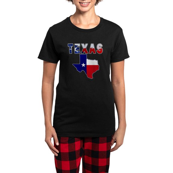 CafePress - Flag Map With Texas Women's Dark Pajamas - Women's Short Sleeve Print T-Shirt and Pants Dark Cotton Pajama Set