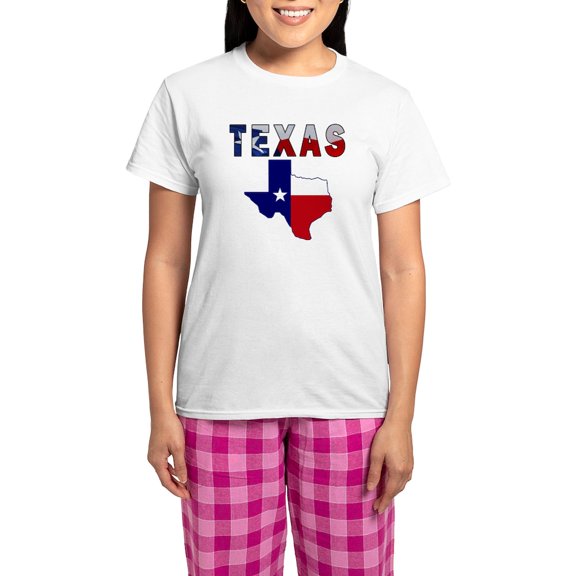 CafePress - Flag Map With Texas Women's Light Pajamas - Women's Short Sleeve Print T-Shirt and Pants Light Cotton Pajama Set