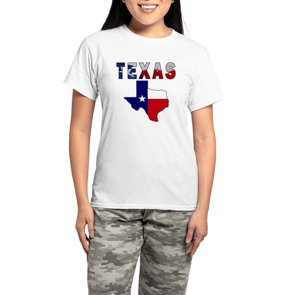 CafePress - Flag Map With Texas Women's Light Pajamas - Women's Short Sleeve Print T-Shirt and Pants Light Cotton Pajama Set