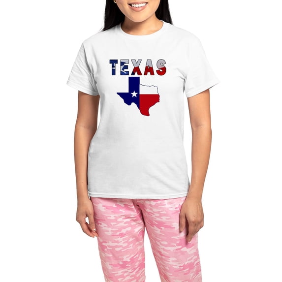 CafePress - Flag Map With Texas Women's Light Pajamas - Women's Short Sleeve Print T-Shirt and Pants Light Cotton Pajama Set