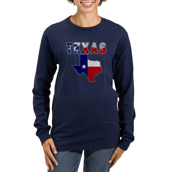CafePress - Flag Map With Texas Women's Long Sleeve Dark T Shi - Women's Long Sleeve Graphic Tee Casual Fit