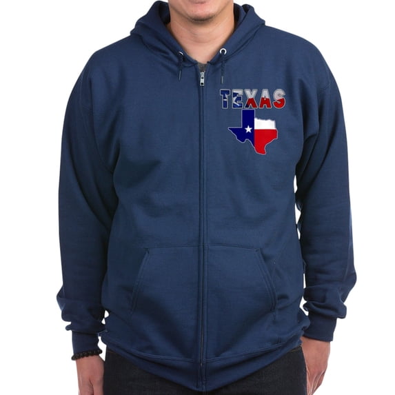 CafePress - Flag Map With Texas Zip Hoodie (Dark) - Zip Hoodie, Classic Hooded Sweatshirt with Metal Zipper