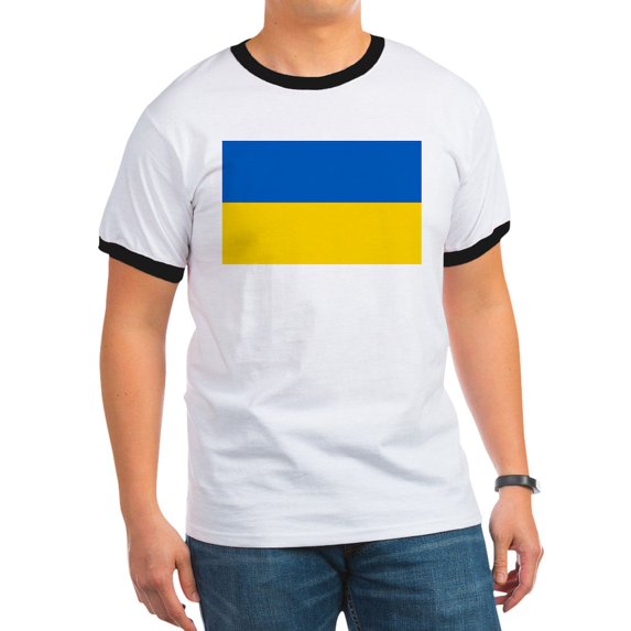 CafePress - Flag Of Ukraine T Shirt - 100% Cotton Ringed T-Shirt