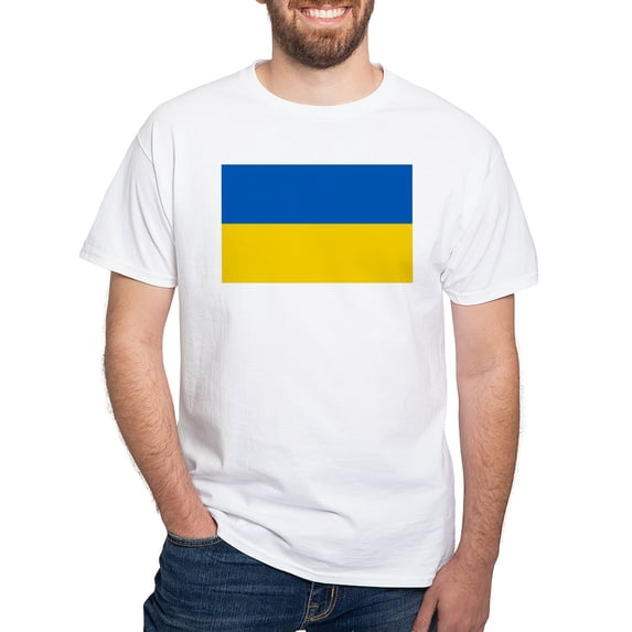 CafePress - Flag Of Ukraine T Shirt - Men's White Classic Cotton T-Shirts