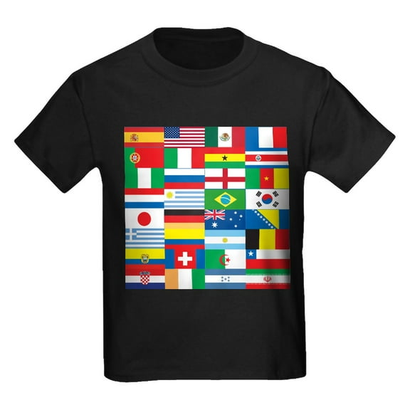 CafePress - Flags Of 32 Countries Kids Light T Shirt - Dark T-Shirt Kids XS-XL