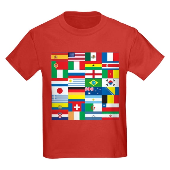 CafePress - Flags Of 32 Countries Kids Light T Shirt - Dark T-Shirt Kids XS-XL
