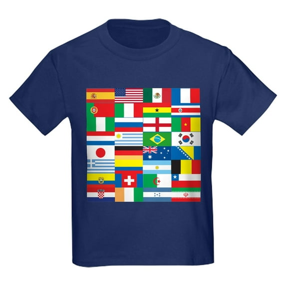 CafePress - Flags Of 32 Countries Kids Light T Shirt - Dark T-Shirt Kids XS-XL