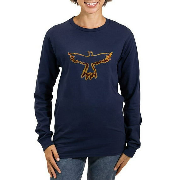 CafePress - Flaming Crow Women's Long Sleeve Dark T Shirt - Women's Long Sleeve Graphic Tee Casual Fit