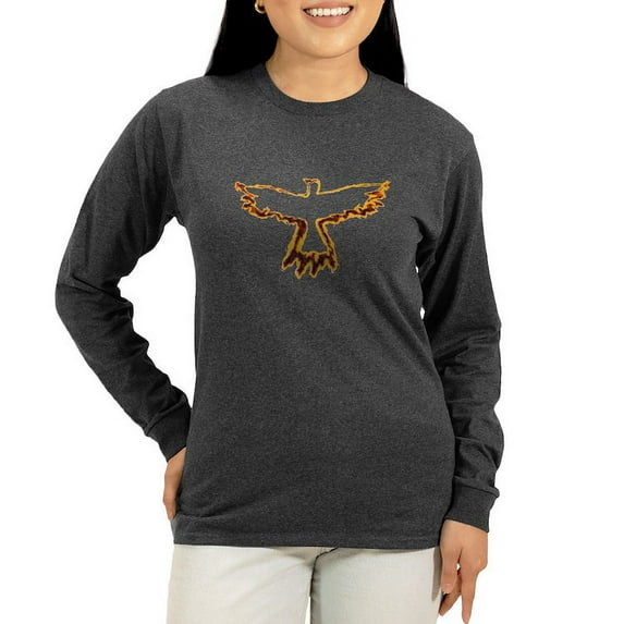 CafePress - Flaming Crow Women's Long Sleeve Dark T Shirt - Women's Long Sleeve Graphic Tee Casual Fit