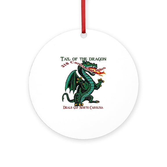 CafePress - Flaming Dragon Tail Of The Dragon D - Round Wood Ornament 4"