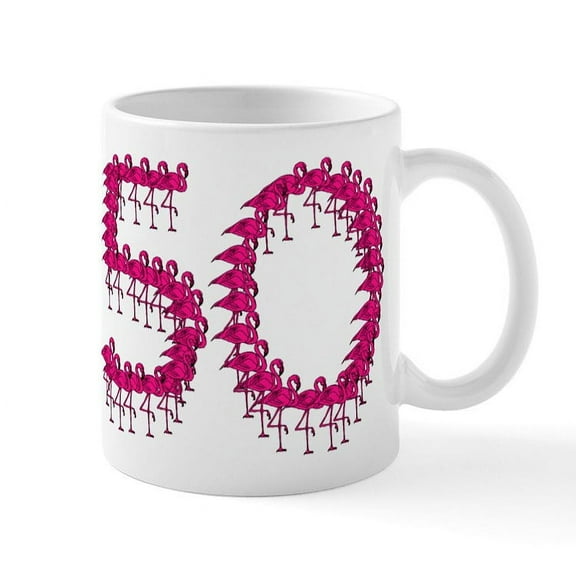 CafePress - Flamingo Fifty Festive Fun For The Big 5 0! Mug - 11 oz Ceramic Mug - Novelty Coffee Tea Cup