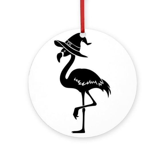 CafePress - Flamingo In Witch Hat -  Round Wood Ornament 4"