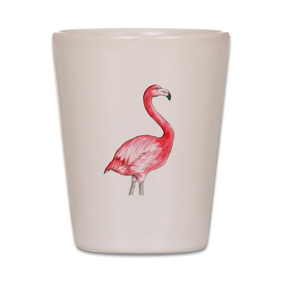 CafePress - Flamingo Watercolor - White Shot Glass, Unique and Funny Shot Glass