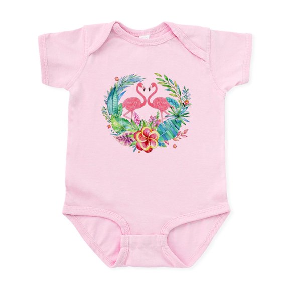 CafePress - Flamingos With Colorful Tropical Wreath Body Suit - Baby Light Bodysuit, Size Newborn - 24 Months